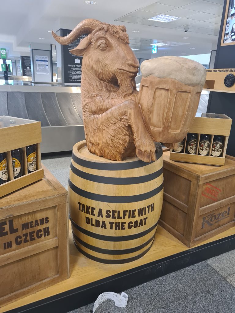Take a selfie with an old goat in Prague, Czech Republic