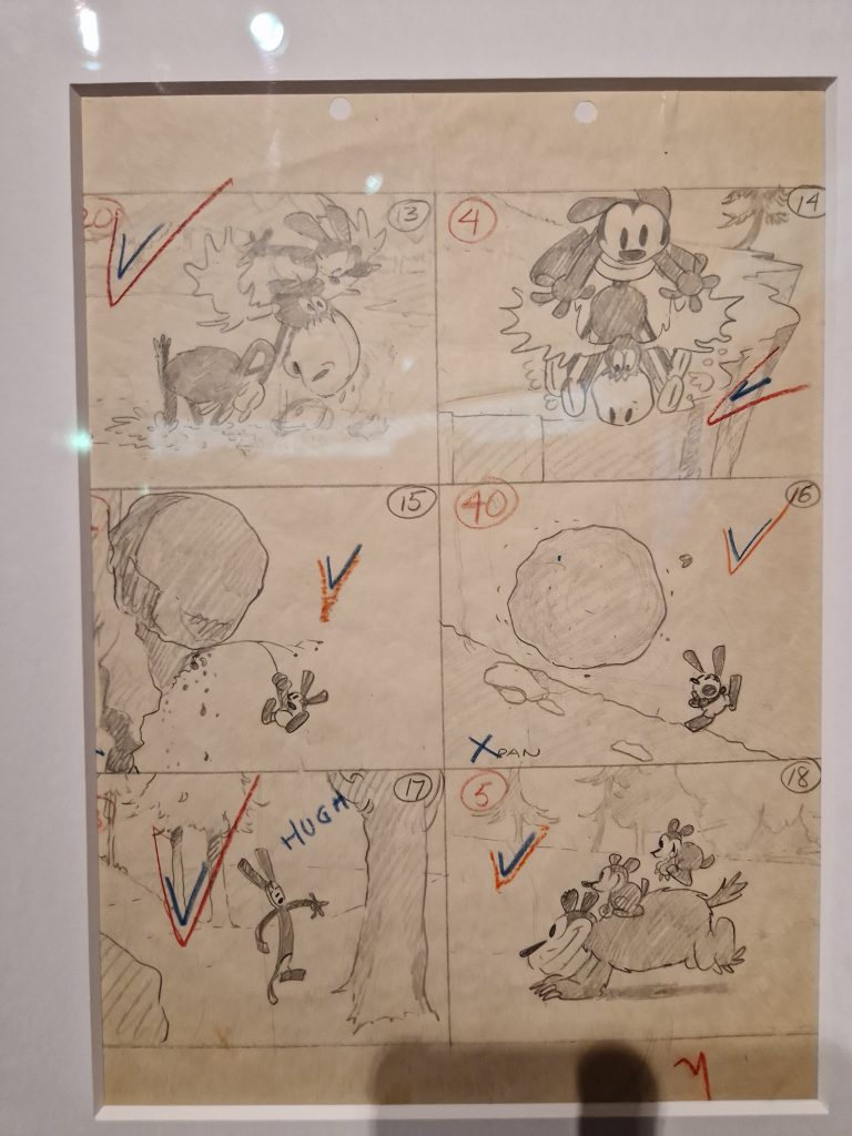 Original drawing of Oswald the Lucky Rabbit at the Disney 100 exhibition in London. 