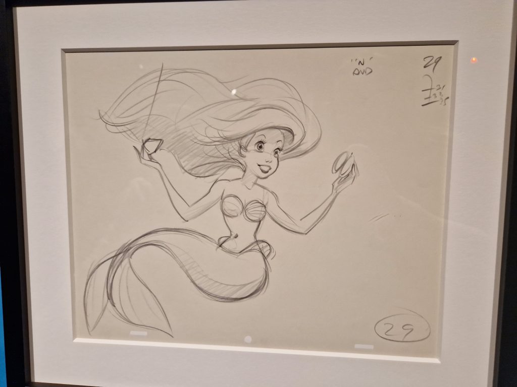 Original drawing of Ariel at the Disney 100 exhibition in London. 
